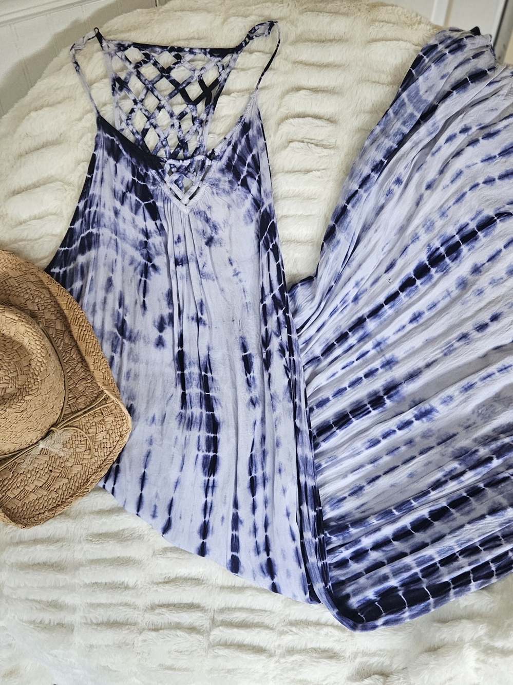 Blue Tie-Dye Spaghetti Strap Maxi Dress